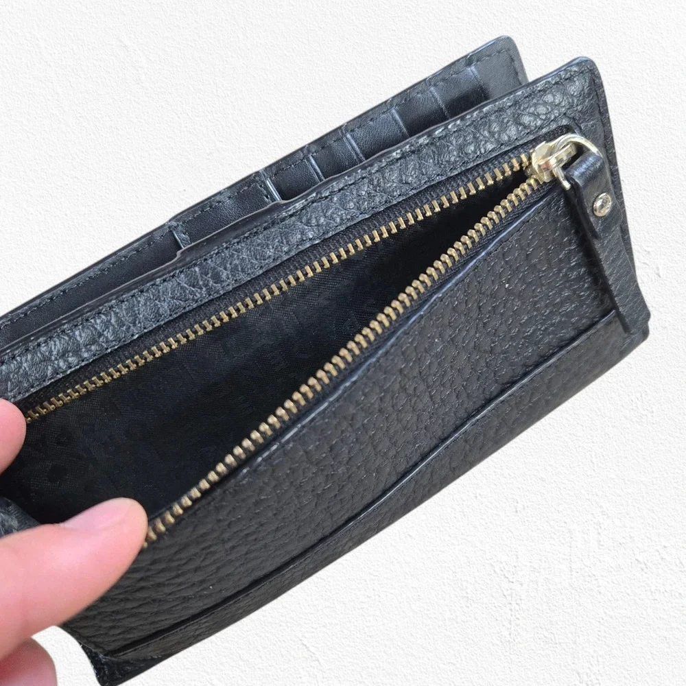 Kate Spade Wellesley Stacy Black Pebbled Leather Wallet Bifold Snap Closure